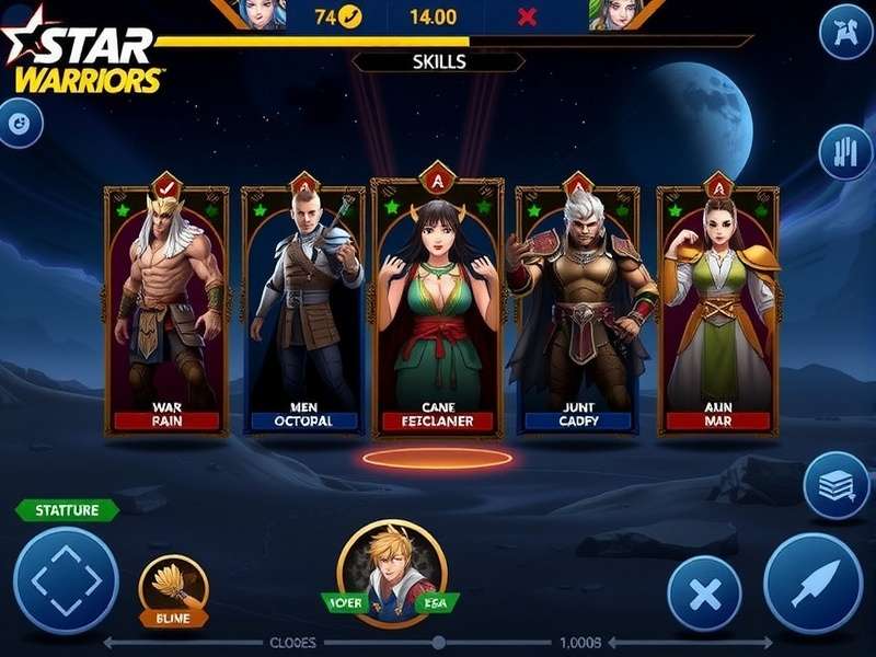 Star Warriors combat interface showing skill buttons