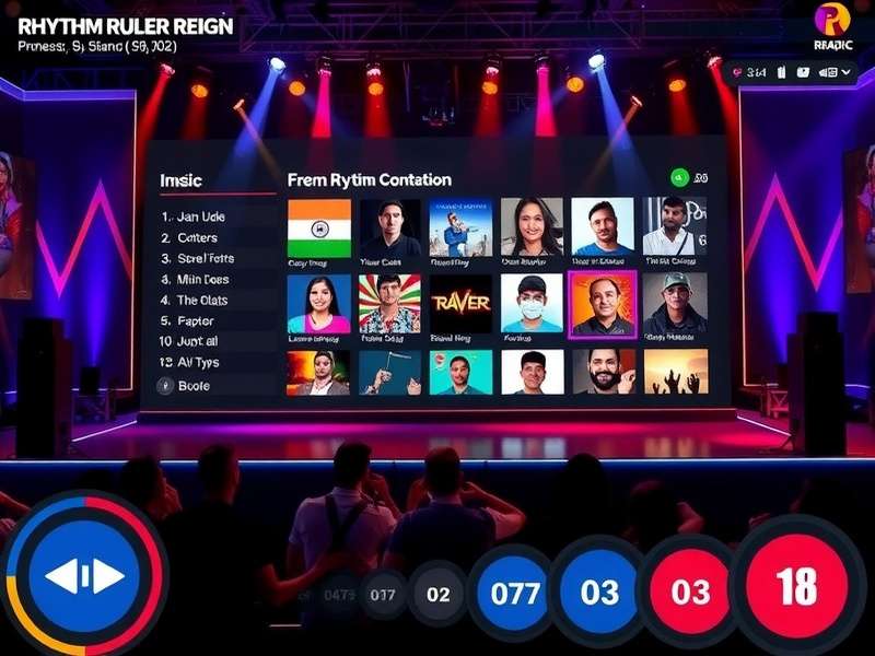 Rhythm Ruler Reign gameplay interface showing Indian musical elements
