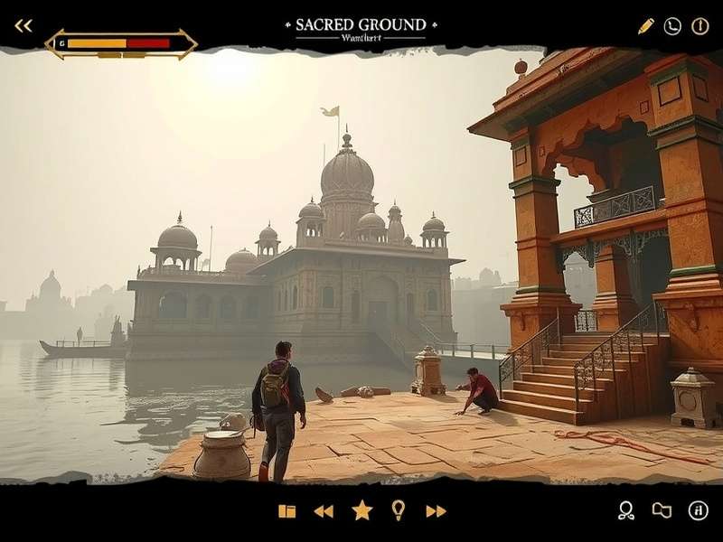 Sacred Ground Wanderlust environment showing Varanasi ghats along the Ganges river