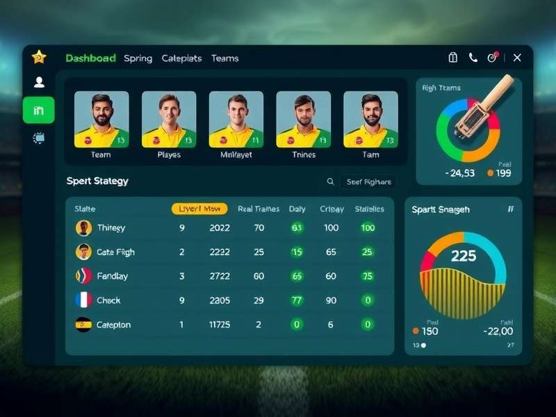 Real11 Cricket Frenzy strategy dashboard showing player statistics