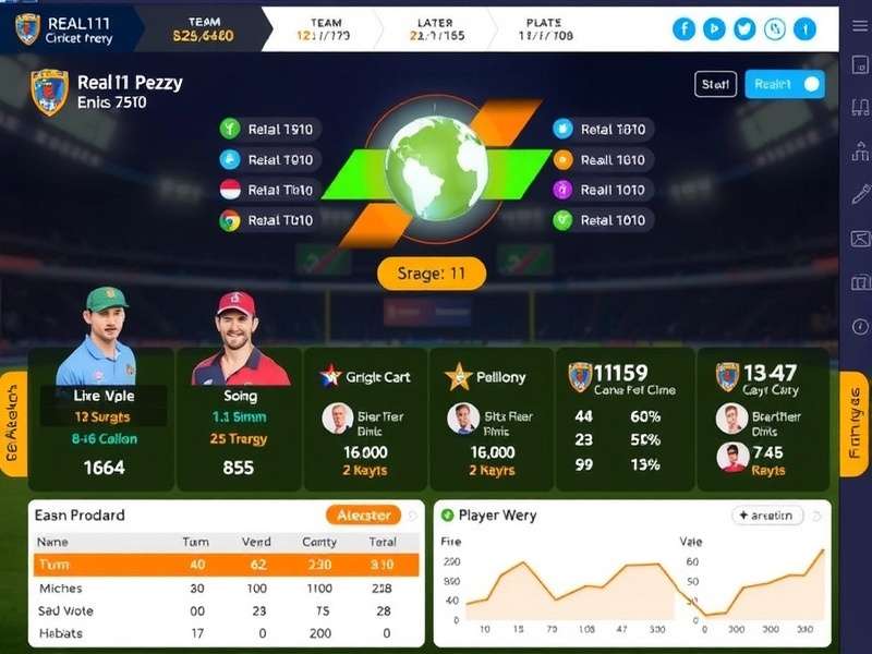 Real11 Cricket Frenzy gameplay interface showing team selection