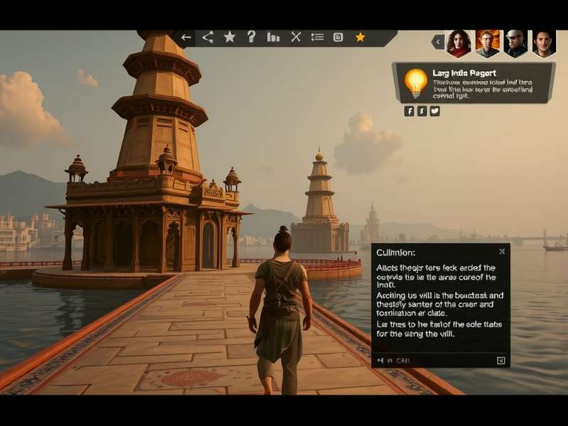 Sacred Ground Wanderlust gameplay showing character exploring ancient Indian temple