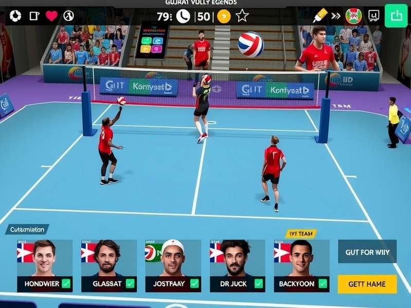 Gujarat Volley Legends gameplay screenshot showing volleyball action