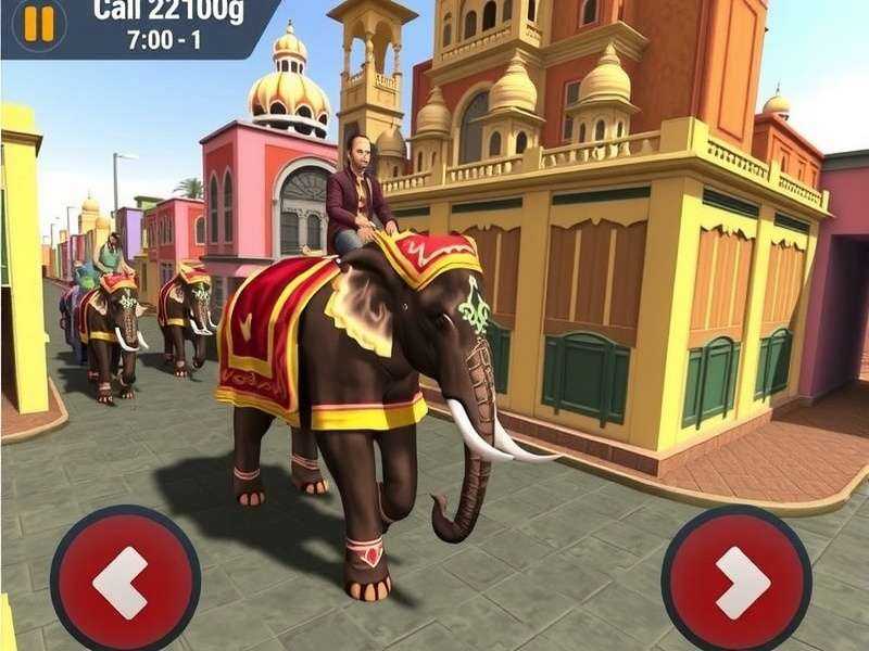 Elephant Trek Jaipur Adventure gameplay showing elephant riding through Jaipur streets