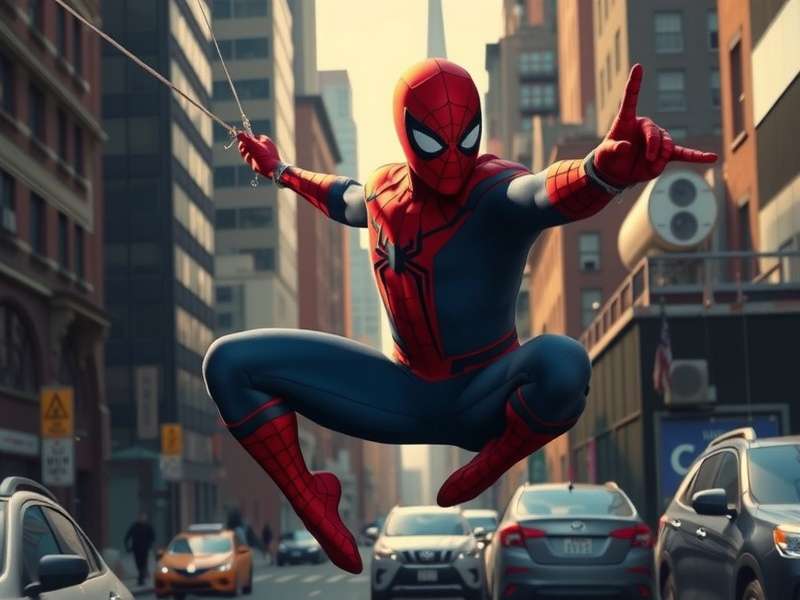 Spider Man swinging through New York City