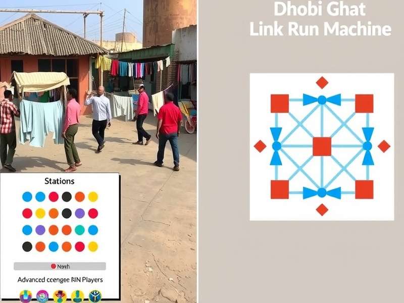 Traditional Dhobi Ghat environment showing clothes lines and workers