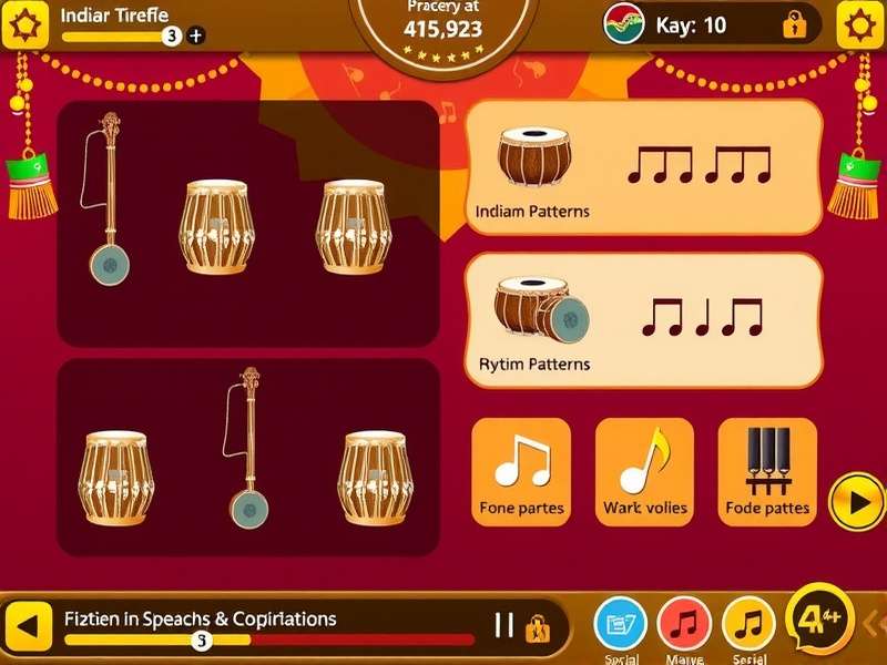 Mela Melody Mastery educational content showing Indian musical history and instrument tutorials