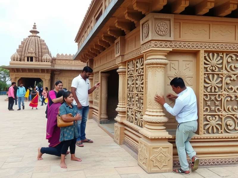 Belur Temple complex showing intricate carvings and architecture