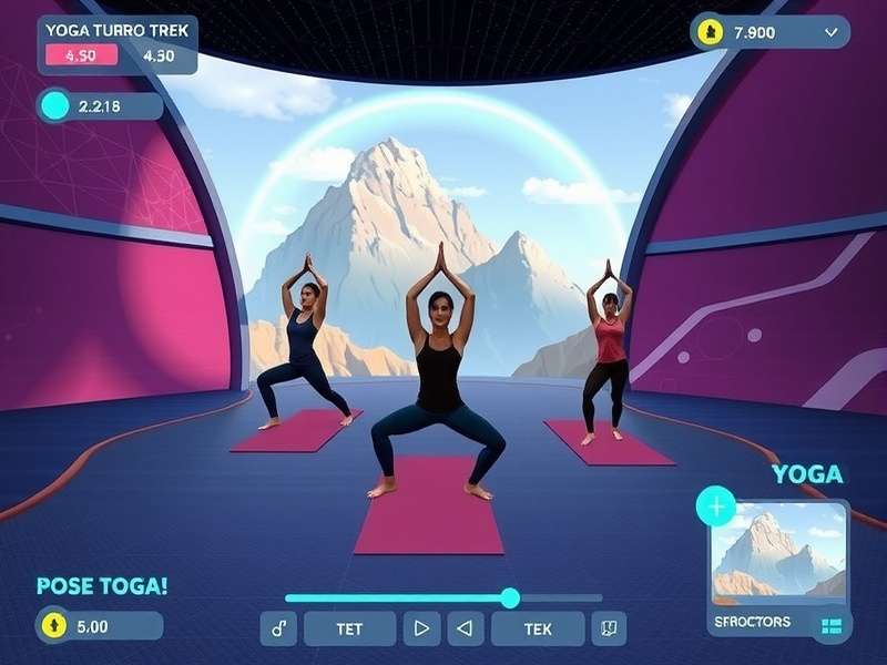 Yoga Turbo Trek gameplay showing yoga poses in virtual environment