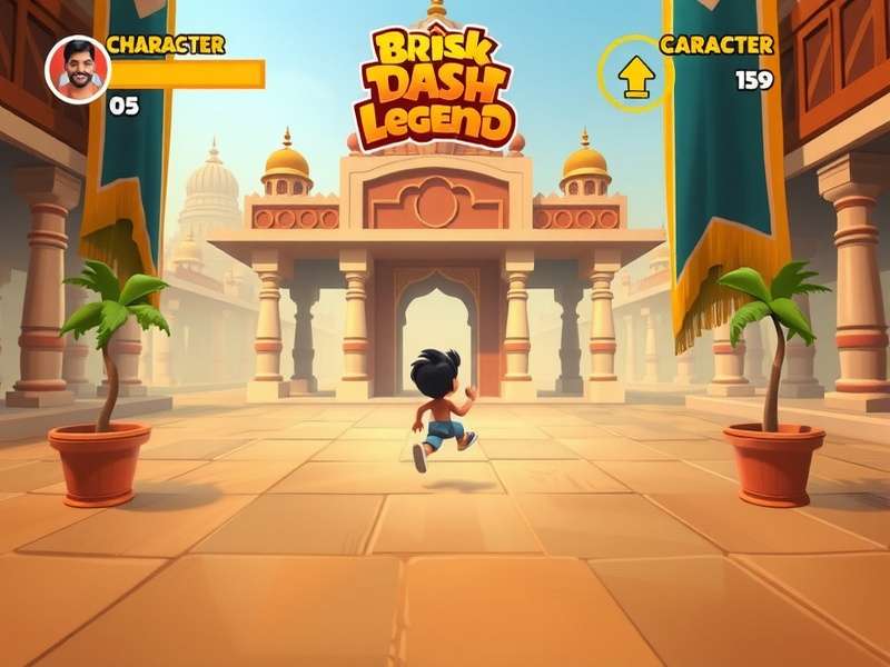Brisk Dash Legend gameplay screenshot showing character running through Indian temple setting