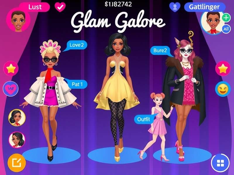 Glam Galore game interface showing fashion customization options