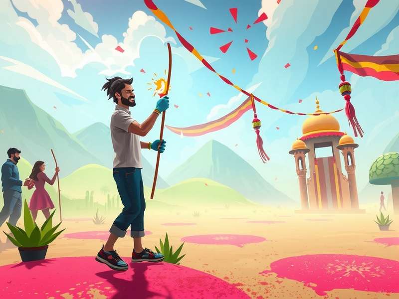 Holi Euphoric Expedition gameplay showcasing colorful festival environment