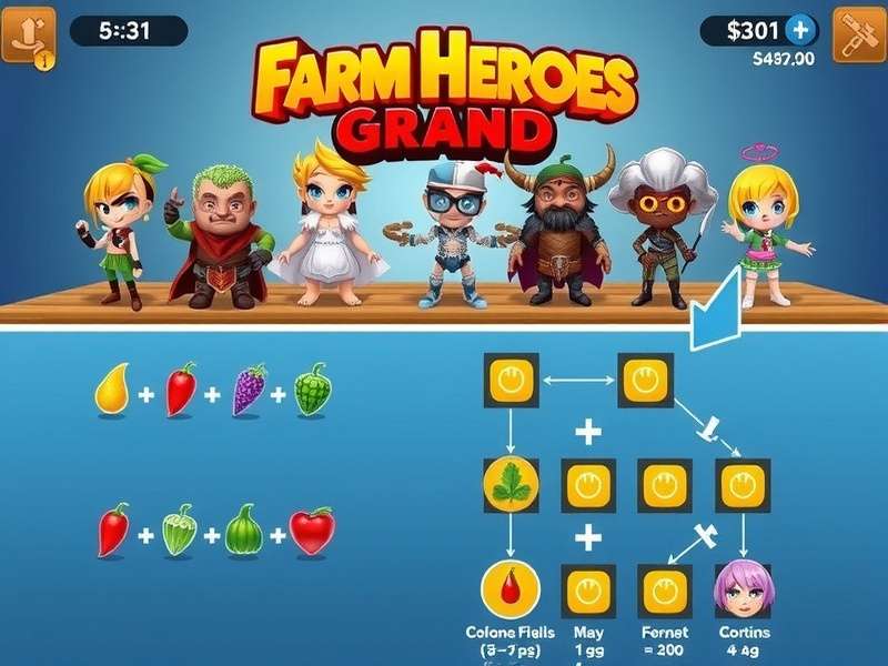 Farm Heroes Grand gameplay screenshot showing colorful crops and characters