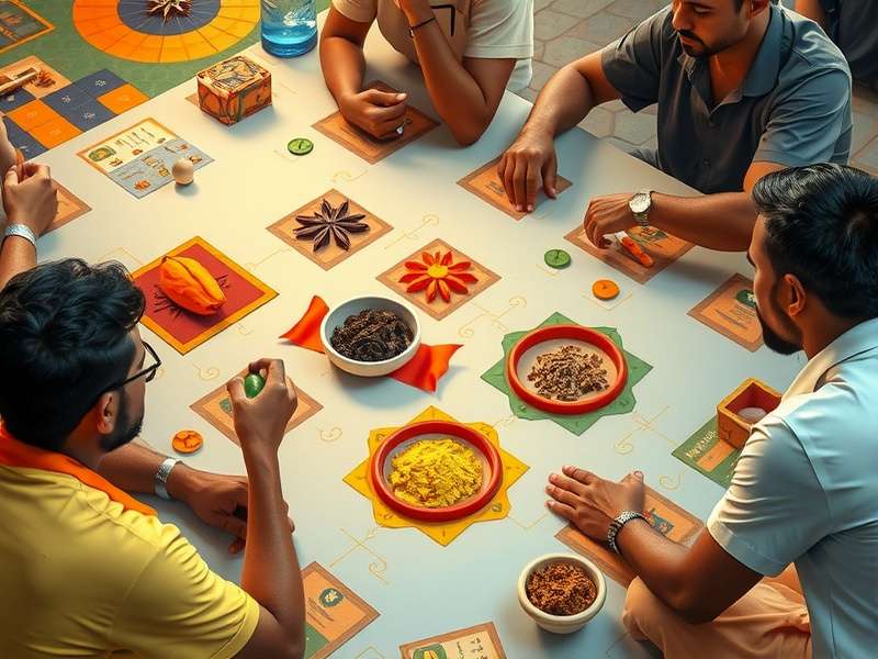 Kerala Spice Voyage board game setup showing spices and game pieces
