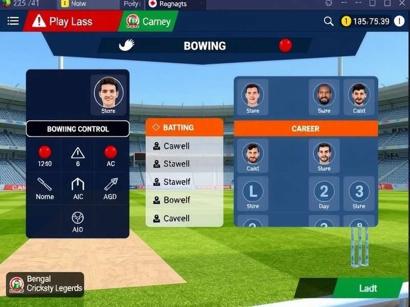 Bengal Cricket Dynasty Legends gameplay screenshot showing batting interface