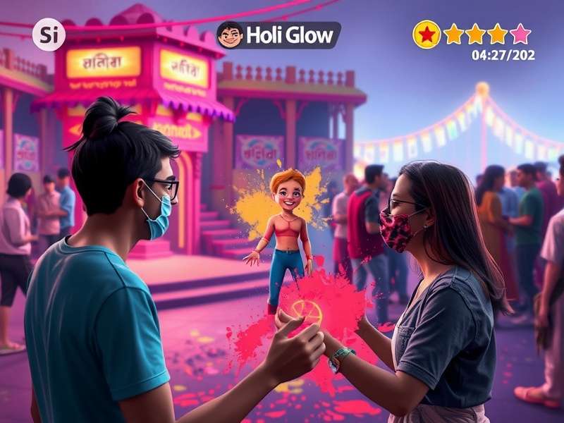 Holi Glow Gallivant gameplay showing colorful festival environment