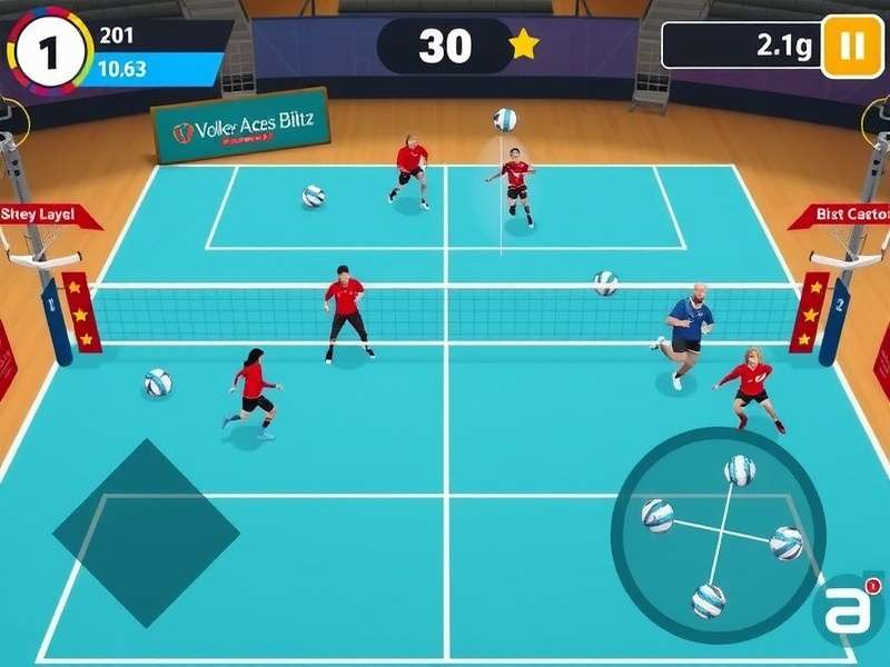 Volley Aces Blitz gameplay screenshot showing intense volleyball action