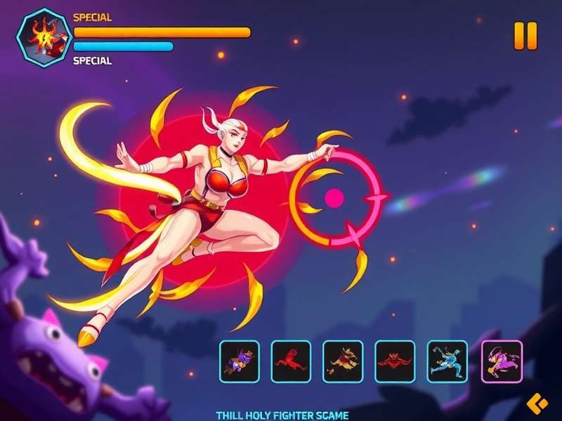 Holy Flow Fighter gameplay screenshot showing vibrant colors and action