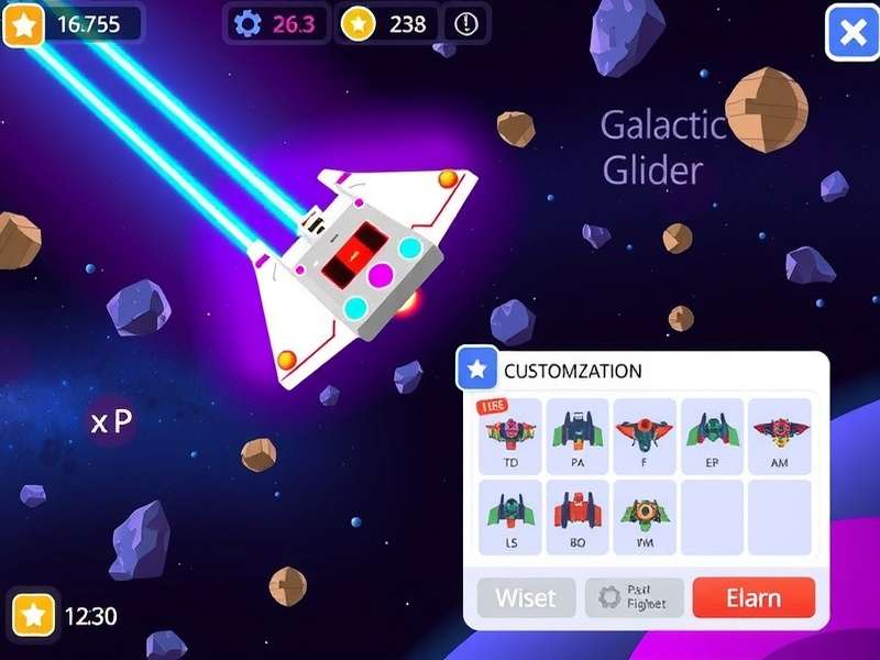 Galactic Glider customization screen showing various spaceship options