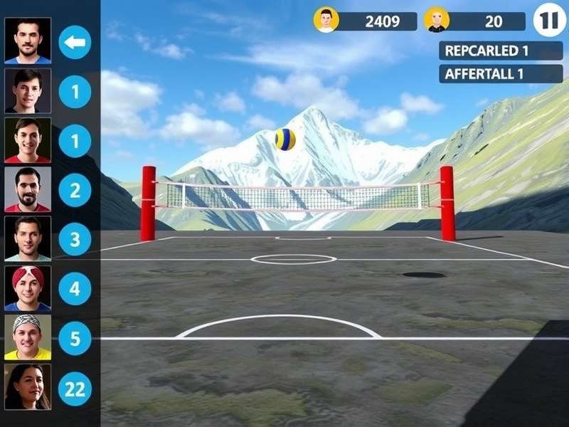 Himalayan Volley Masters gameplay screenshot showing mountain volleyball court