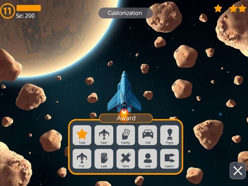 Galactic Glider gameplay screenshot showing spaceship flying through asteroid field