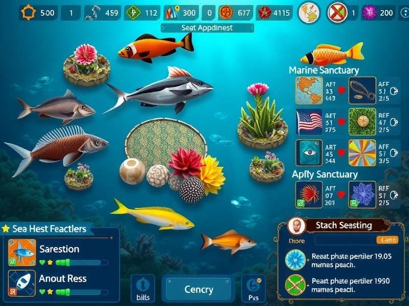 Sea Sanctuary Sage visual design showing colorful marine environments