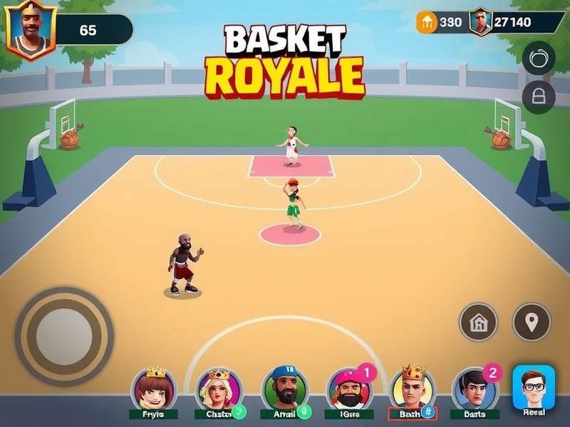 Basket Clash Royale gameplay screenshot showing basketball court with royal characters