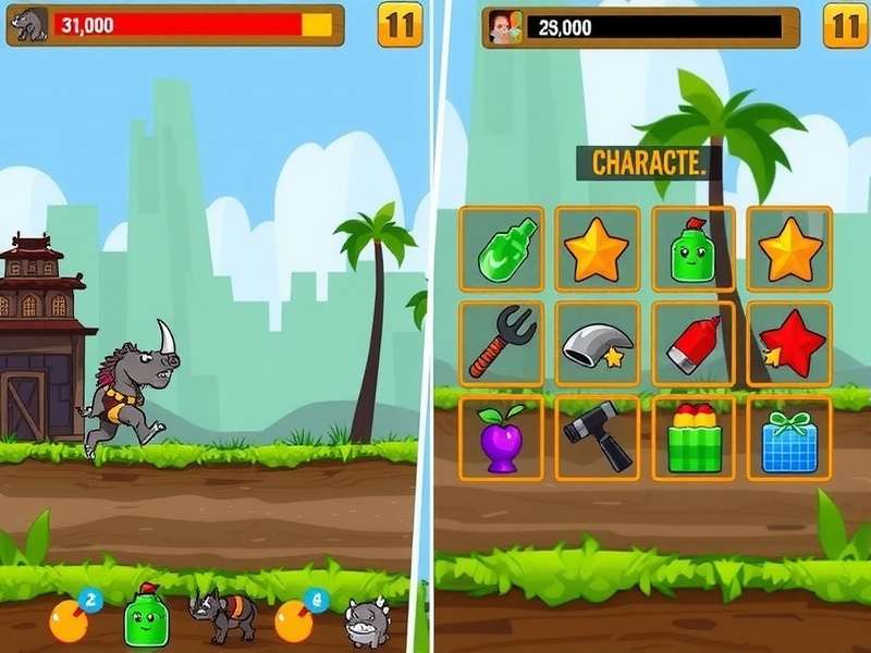 Character selection screen in Raipur Rhino Run Blitz