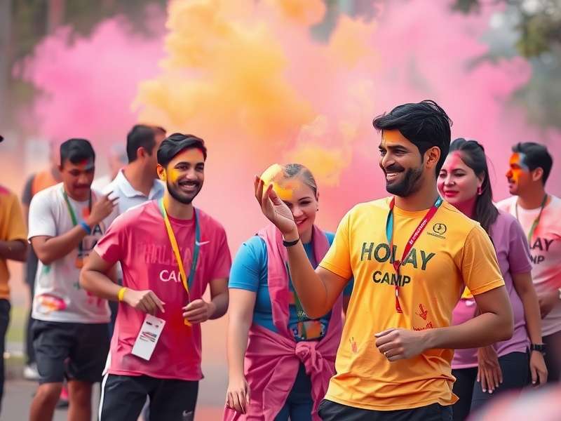 Holi Shine Sprint participants covered in colorful powders