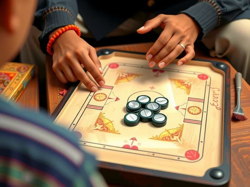Carrom player demonstrating proper finger position