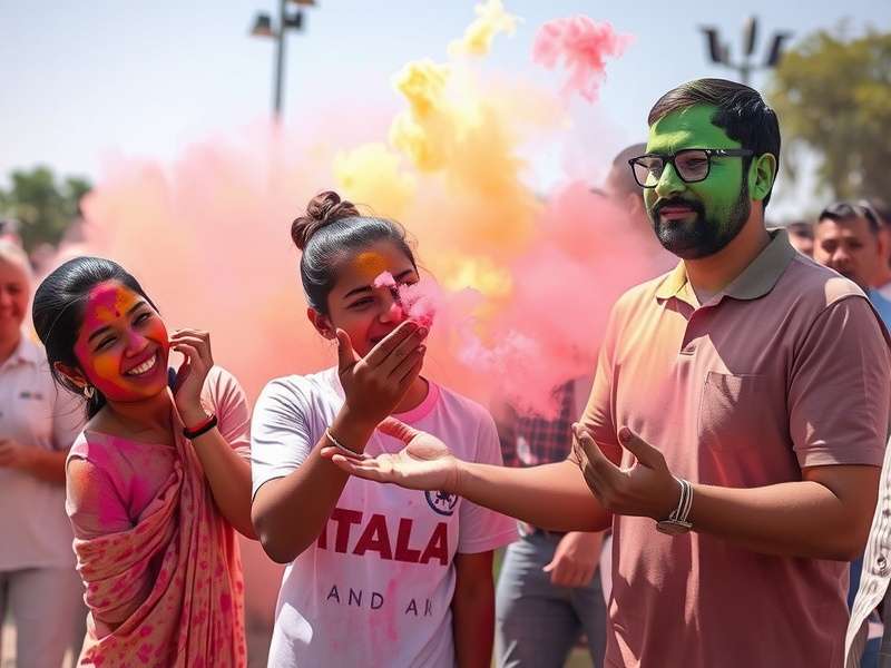 Color station at Holi Shine Sprint with volunteers throwing powders