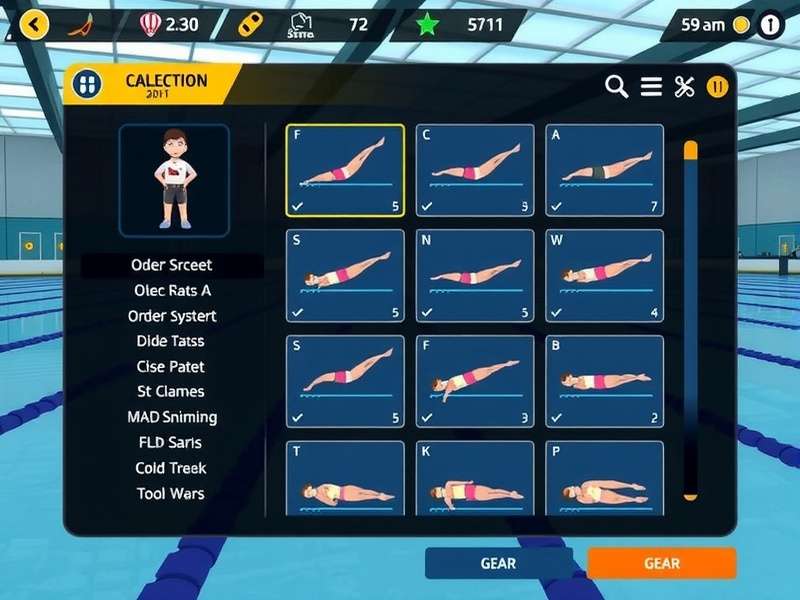 Swimming Sensations India character customization and gear selection screen