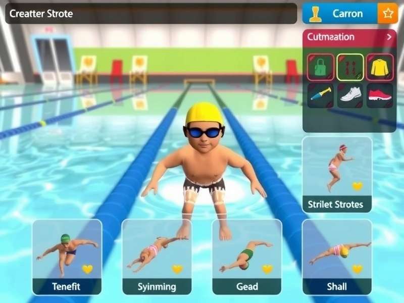 Swimming Sensations India gameplay interface showing character selection and pool environment
