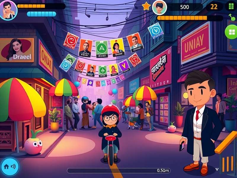 Gully Game Genius gameplay screenshot showing vibrant Indian street theme