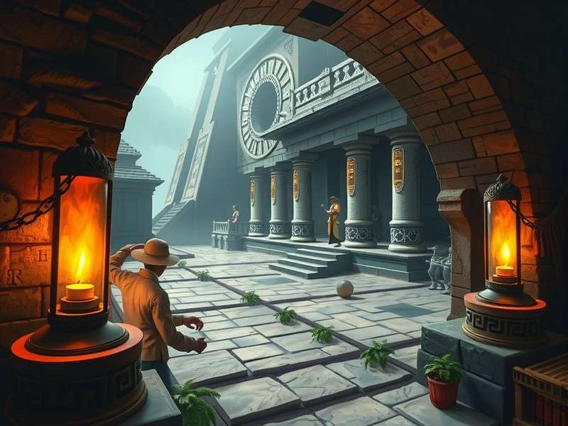 Temple Raid Master gameplay showing character exploring ancient temple