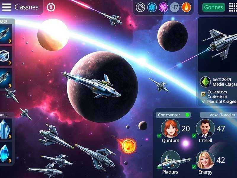 Nebula Nemesis cosmic battlefield showing spaceships and celestial bodies