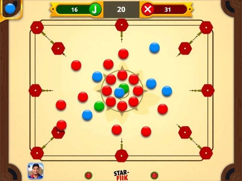 Carrom board with pieces arrangement