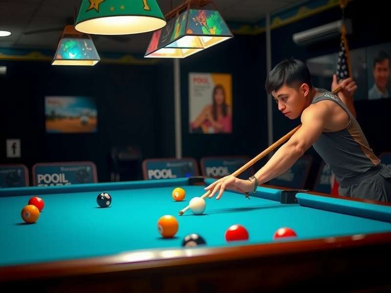 Professional Pool Star player demonstrating advanced shot technique