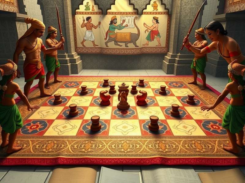 Ancient Indian manuscript depicting Chaturanga Champion