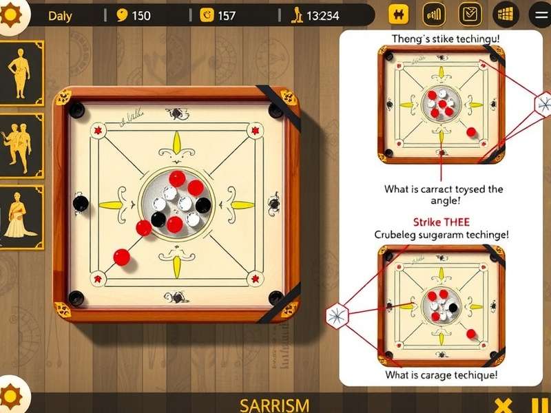 Diagram showing different carrom strike techniques and angles