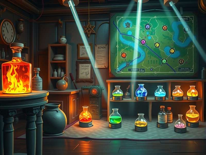 Arcane Alchemists magical gameplay scene showing alchemy laboratory