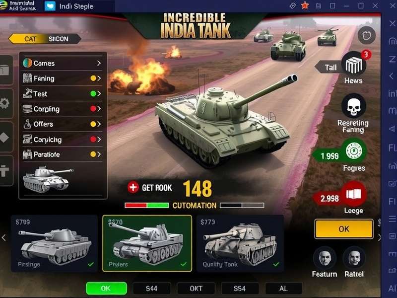 Incredible India Tank customization interface showing various upgrade options