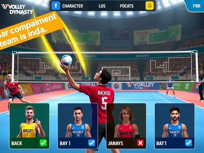 Volley Dynasty India character customization and team management interface