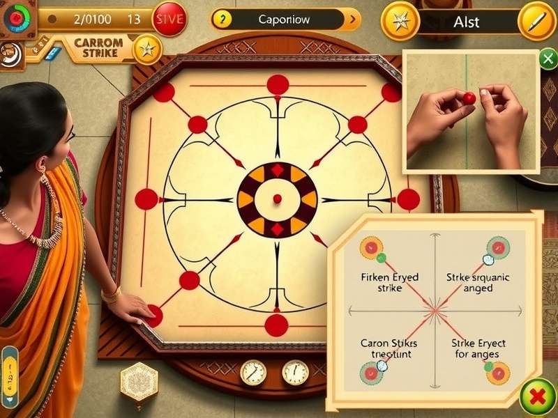 Historical carrom board and pieces from traditional Indian setting