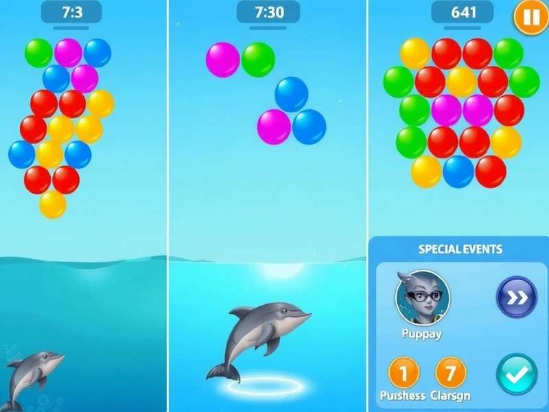 Dolphin Bubble Bliss level progression showing different bubble arrangements