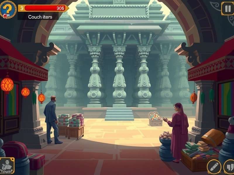 Anise Mystery India gameplay screenshot showing character exploring ancient Indian temple