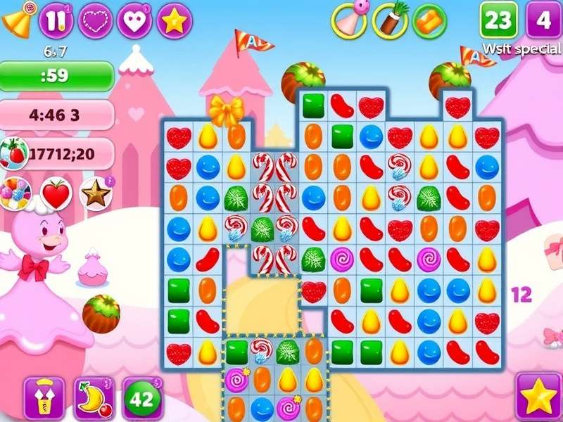 Candyland Celebration gameplay screenshot showing colorful candy pieces