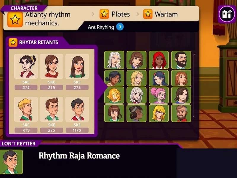 Rhythm Raja Romance gameplay screenshot showing rhythm mechanics and character interactions