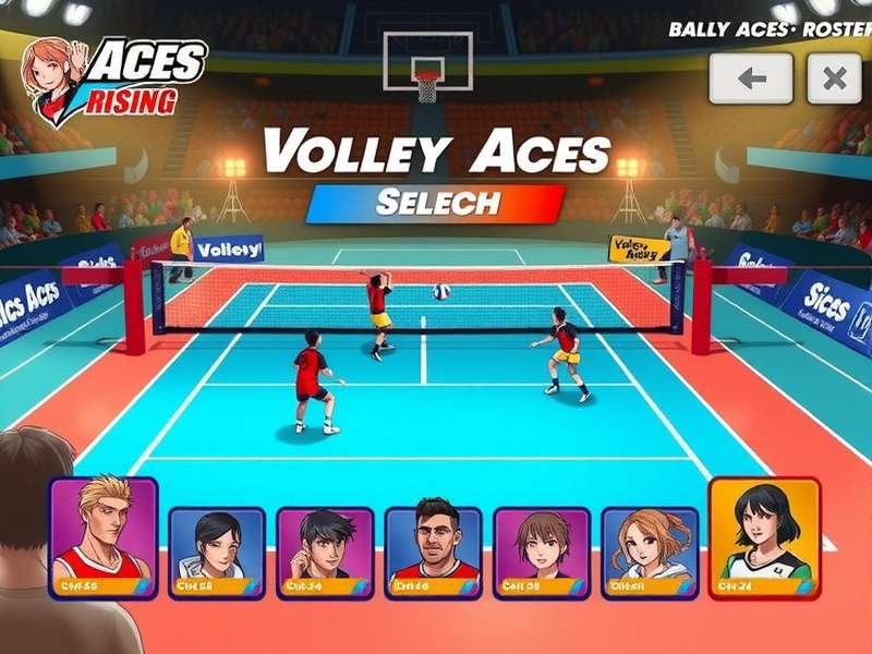 Volley Aces Rising tournament scene with competitive players