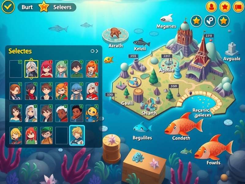 Character selection screen in Underwater Kingdom featuring diverse aquatic heroes